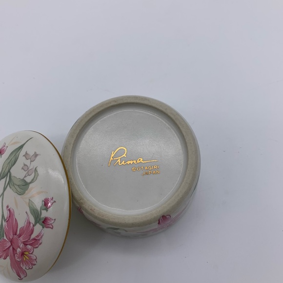 Vintage Prima Otagiri Japan Porcelain Pink White Floral With Gold Rim TrinketBox - Picture 7 of 12